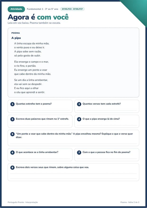 Poema — folha de atividade