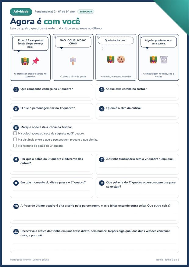 Ironia e humor — folha de atividade