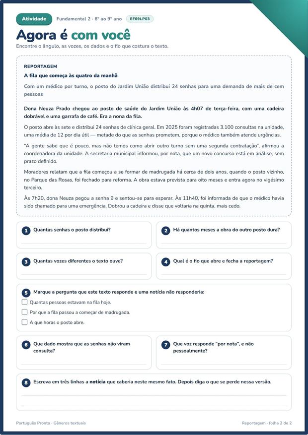 Reportagem — folha de atividade